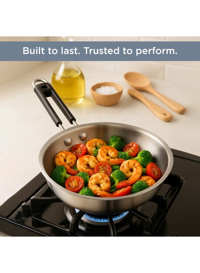 Kraft Futuretec Triply Stainless Steel Wok – 24 cm, 2.5 mm Thick Wok | Ideal for Stir-Frying, Sautéing & Tossing | Healthy Cooking with Less Oil & Even Heat Distribution - Image 5